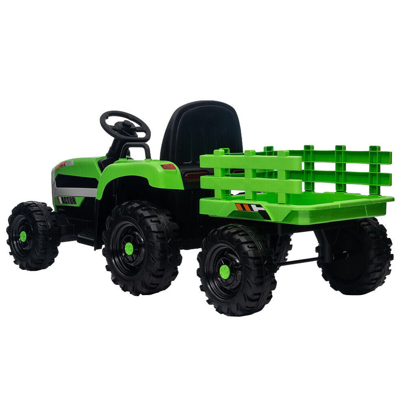 12V Battery Powered Electric Tractor Toy with Remote Control and Trailer Attachment