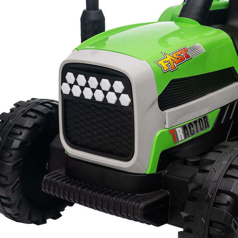12V Battery Powered Electric Tractor Toy with Remote Control and Trailer Attachment