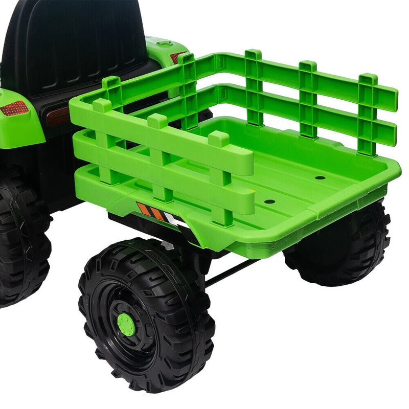 12V Battery Powered Electric Tractor Toy with Remote Control and Trailer Attachment