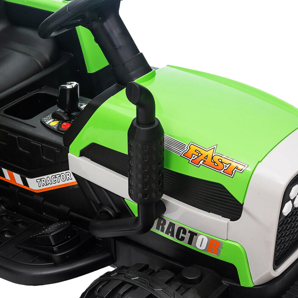 12V Battery Powered Electric Tractor Toy with Remote Control and Trailer Attachment