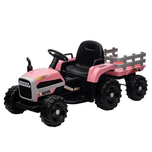 12V Battery Powered Electric Tractor Toy with Trailer Attachment