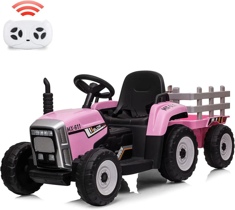 12V Battery Powered Electric Tractor with Trailer Kids Ride On Car w/Remote Control