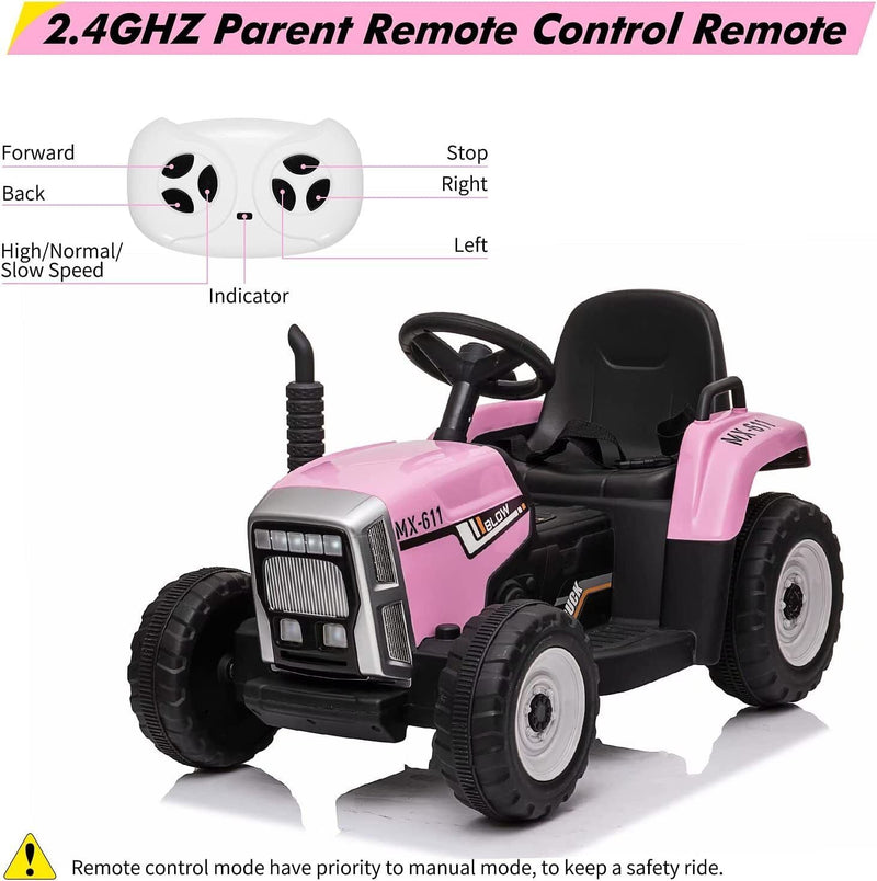 12V Battery Powered Electric Tractor with Trailer Kids Ride On Car w/Remote Control