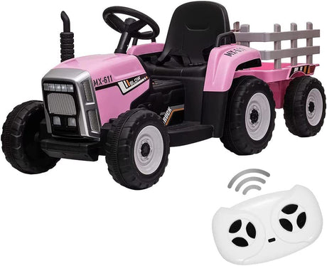 12V Battery Powered Electric Tractor with Trailer Kids Ride On Car w/Remote Control