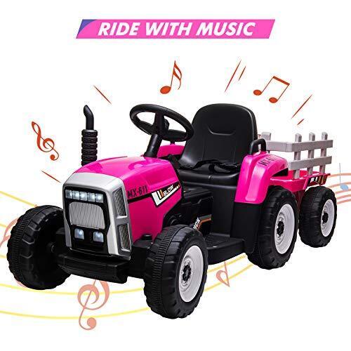12V Battery Powered Electric Tractor with Trailer Ride-On Toy for Kids with Remote Control