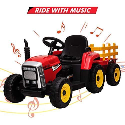12V Battery Powered Electric Tractor with Trailer Ride-On Toy for Kids with Remote Control