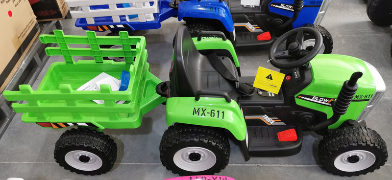 12V Battery Powered Electric Tractor with Trailer Ride-On Toy for Kids with Remote Control