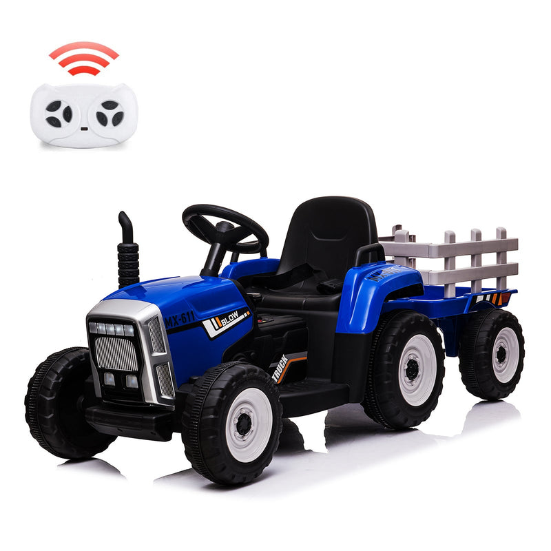 12V Battery Powered Electric Tractor with Trailer Ride-On Toy for Kids with Remote Control