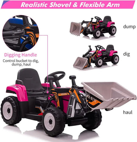 12V Battery-Powered Excavator Ride-On Toy with Music, Headlights, and Tractor Design - Perfect Gift for Kids