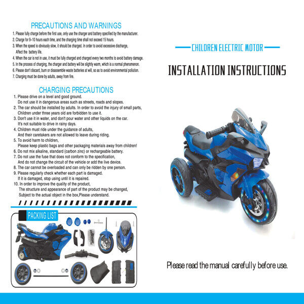12V Battery Powered Kids Electric Motorbike with LED Light and Ride-On Motorcycle Design