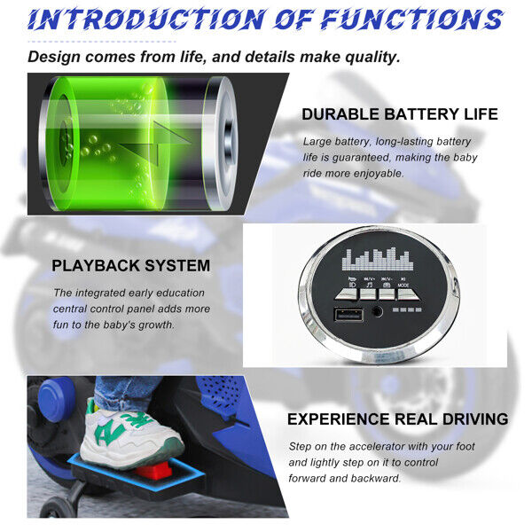 12V Battery Powered Kids Electric Motorbike with LED Light and Ride-On Motorcycle Design
