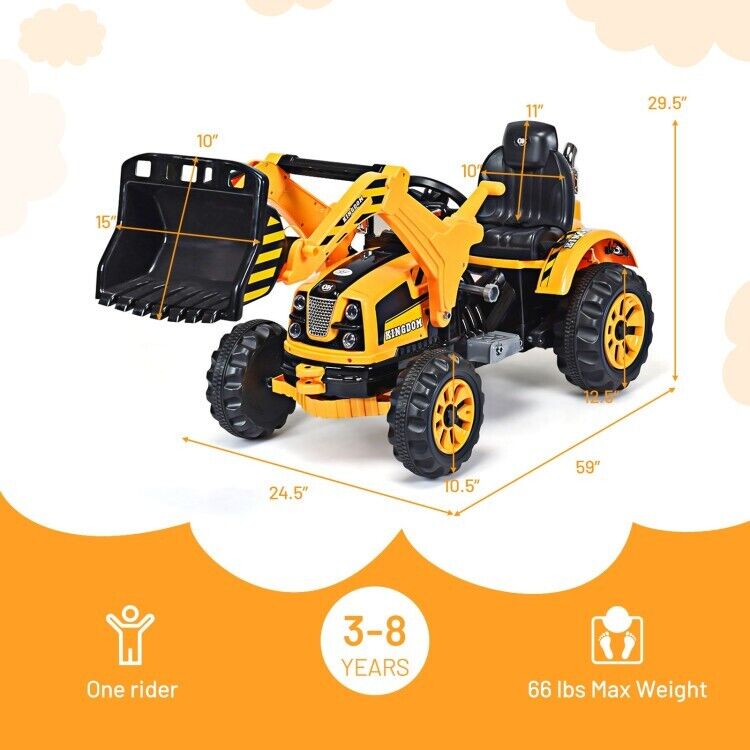 12V Battery Powered Kids Excavator Dumper Truck with Front Loader Digger