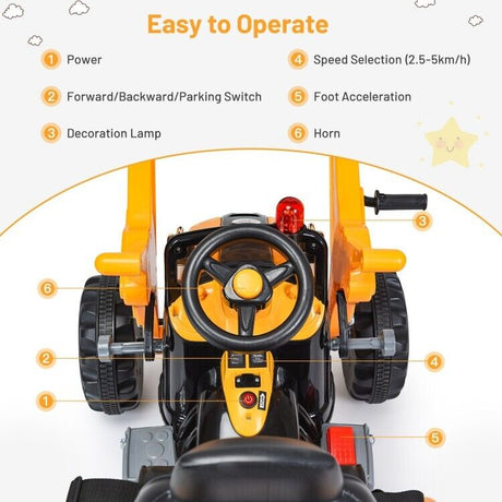 12V Battery Powered Kids Excavator Dumper Truck with Front Loader Digger