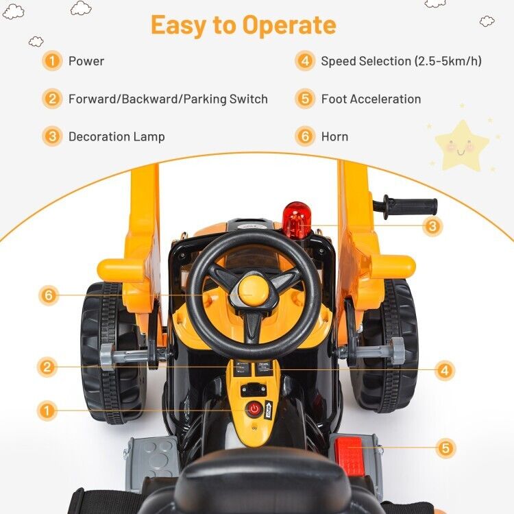 12V Battery Powered Kids Excavator Dumper Truck with Front Loader Digger