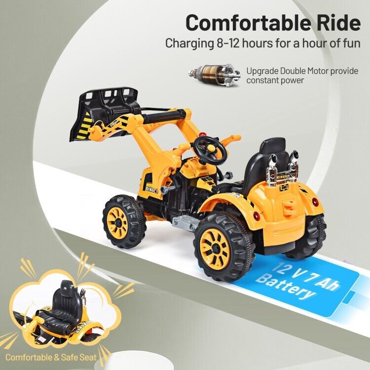 12V Battery Powered Kids Excavator Dumper Truck with Front Loader Digger