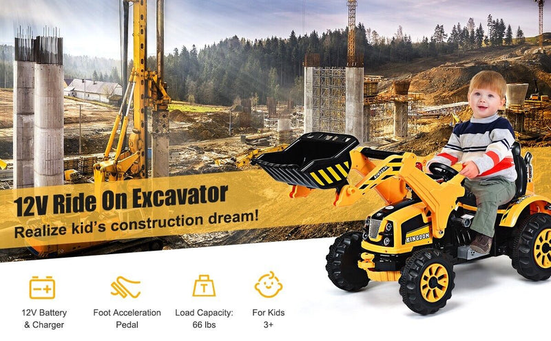 12V Battery Powered Kids Excavator Dumper Truck with Front Loader Digger