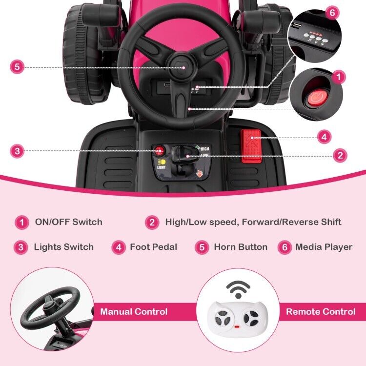 12V Battery-Powered Kids Excavator Toy with Adjustable Arm and Bucket