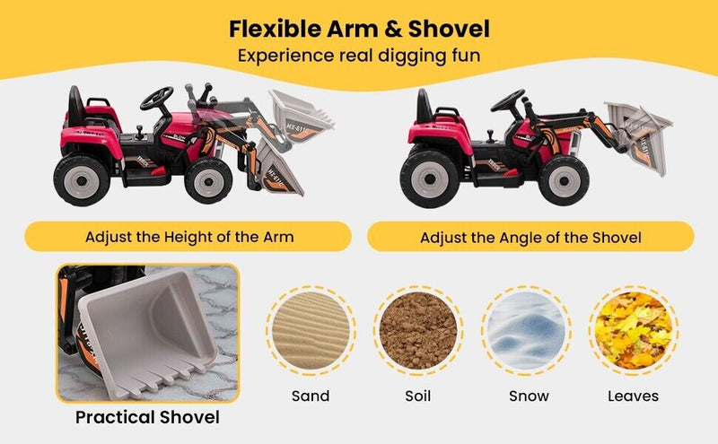 12V Battery-Powered Kids Excavator Toy with Adjustable Arm and Bucket