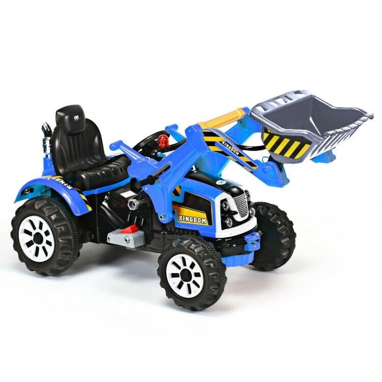 12V Battery Powered Kids Excavator Truck with Front Loader Digger - Blue