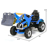 12V Battery Powered Kids Excavator Truck with Front Loader Digger - Blue