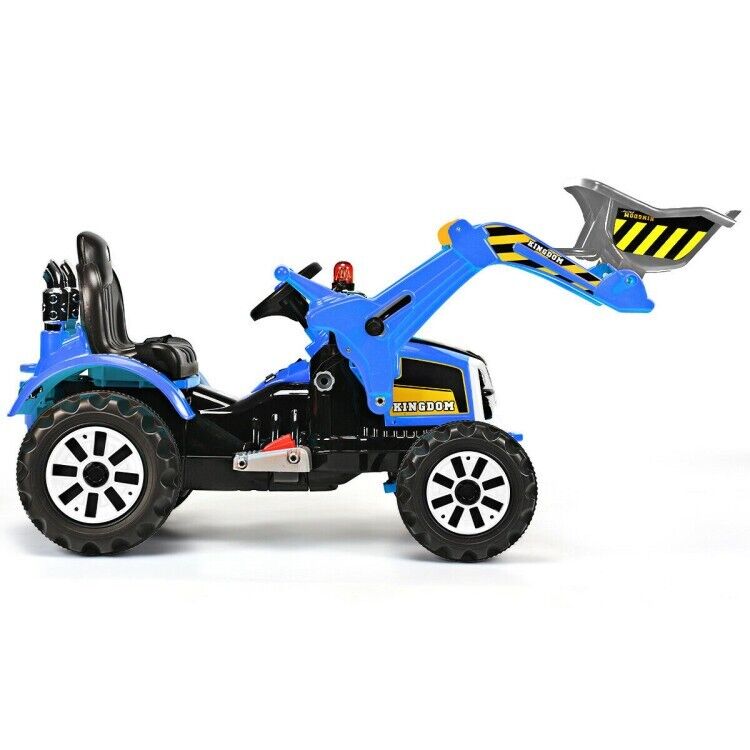 12V Battery Powered Kids Excavator Truck with Front Loader Digger - Blue