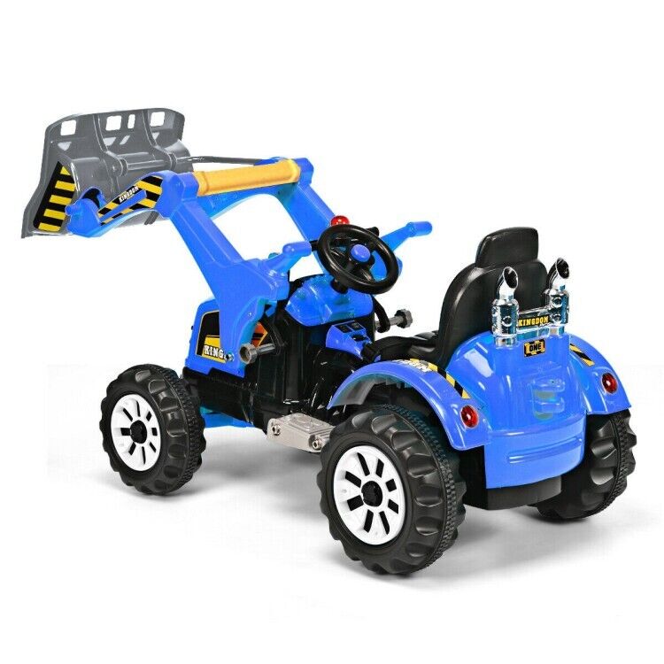 12V Battery Powered Kids Excavator Truck with Front Loader Digger - Blue