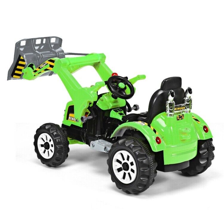 12V Battery Powered Kids Excavator Truck with Front Loader Digger - Green