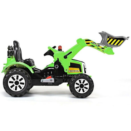 12V Battery Powered Kids Excavator Truck with Front Loader Digger - Green