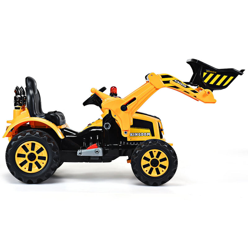 12V Battery Powered Kids Excavator Truck with Front Loader Digger - Yellow