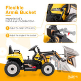12V Battery Powered Kids Excavator with Adjustable Arm - Yellow