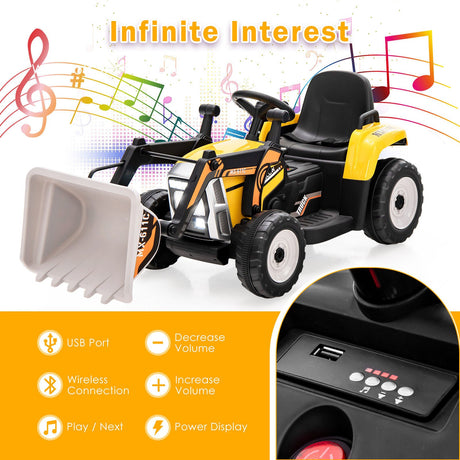 12V Battery Powered Kids Excavator with Adjustable Arm - Yellow