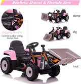 12V Battery-Powered Kids Excavator with Music, Headlight, Horn, and Remote Control