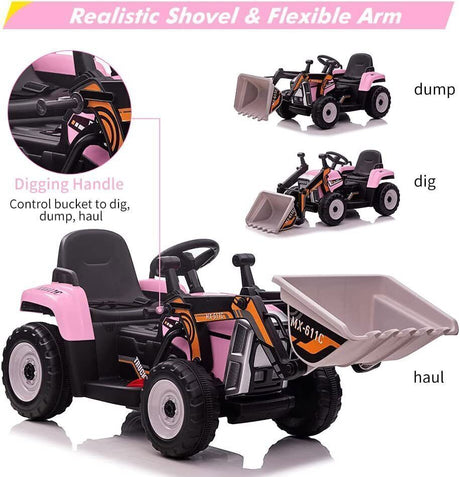 12V Battery-Powered Kids Excavator with Music, Headlight, Horn, and Remote Control