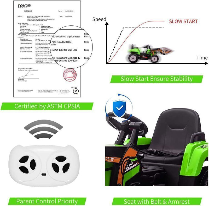 12V Battery-Powered Kids Excavator with Music, Headlight, Horn, and Remote Control
