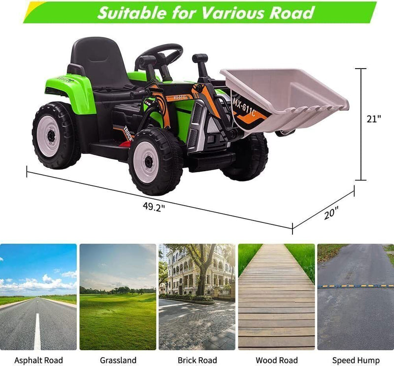 12V Battery-Powered Kids Excavator with Music, Headlight, Horn, and Remote Control