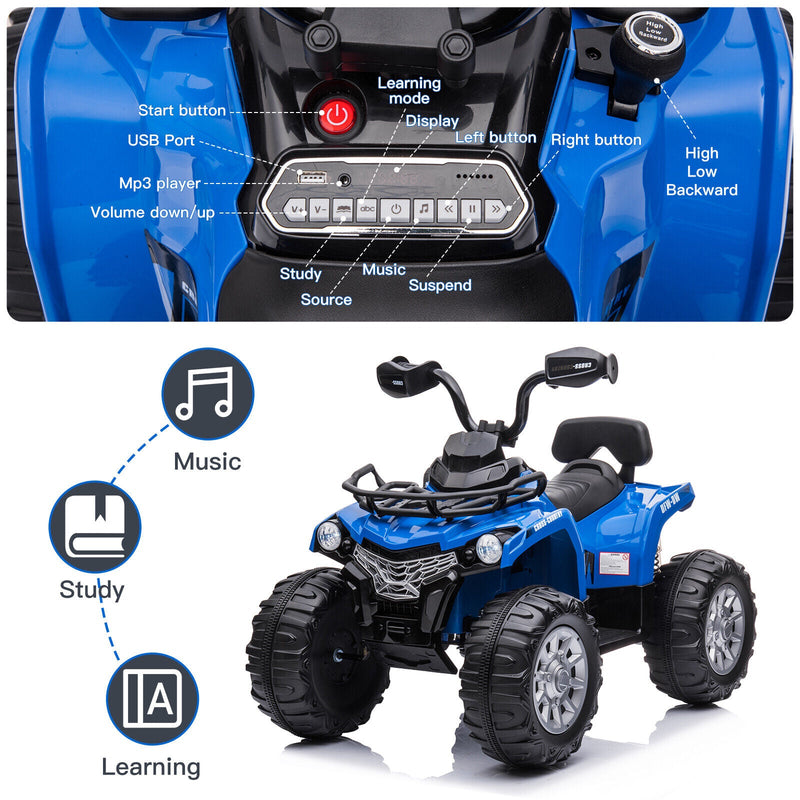 12V Kids Electric Quad 4-Wheeler ATV Toy with LED Lights and 2 Speed Options