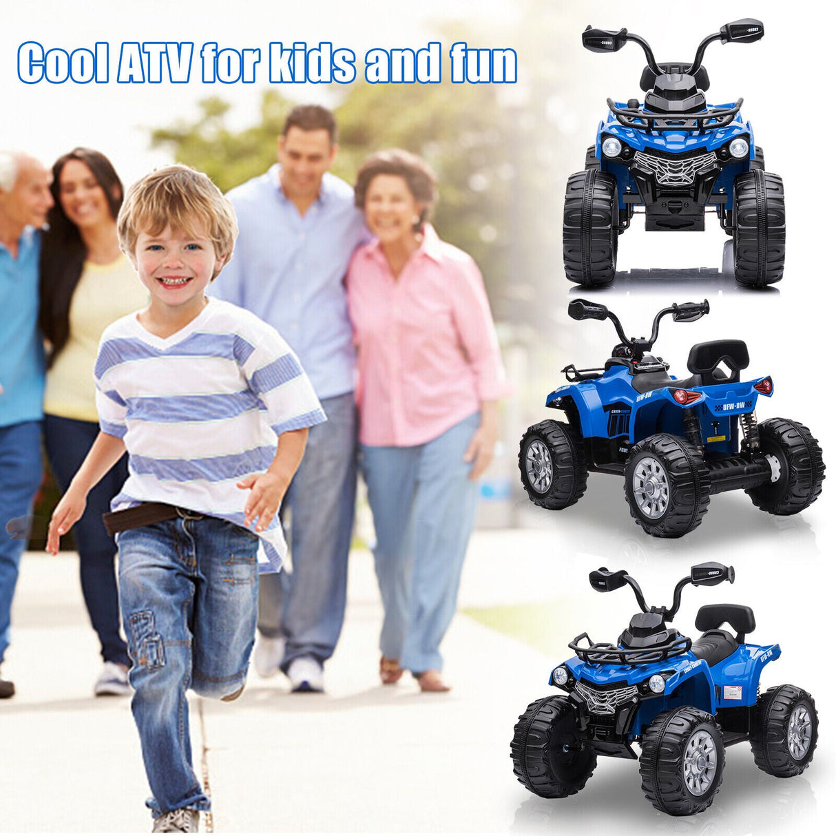 12V Kids Electric Quad 4-Wheeler ATV Toy with LED Lights and 2 Speed Options