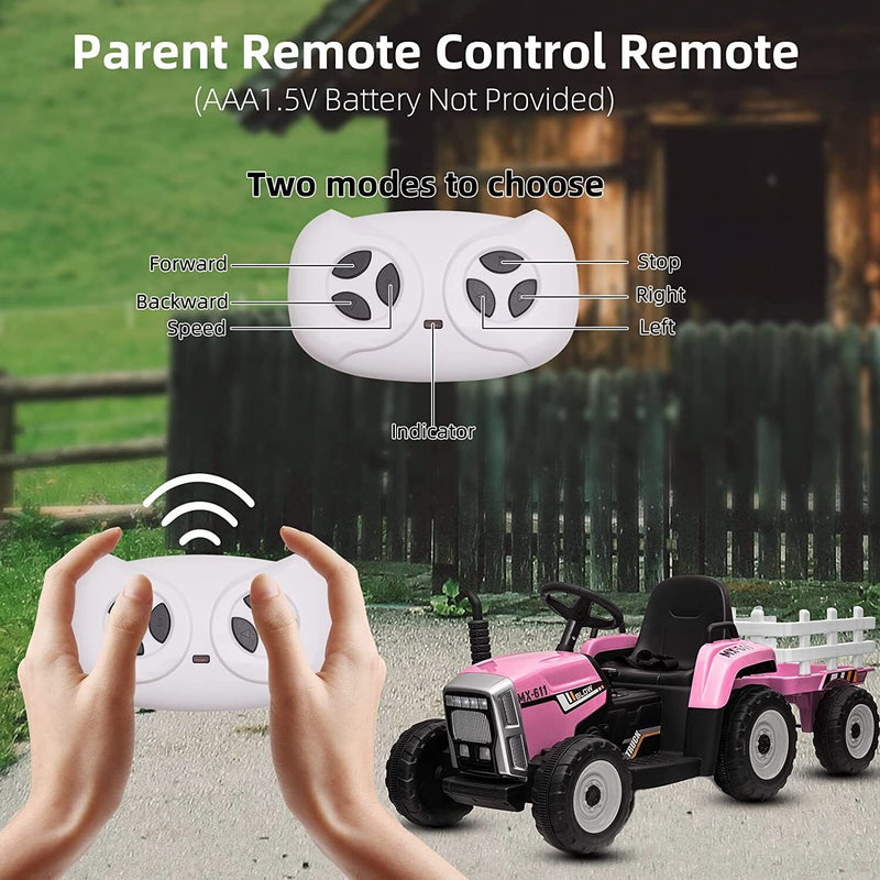 12V Battery Powered Kids Ride-On Tractor with Detachable Trailer and LED Lights