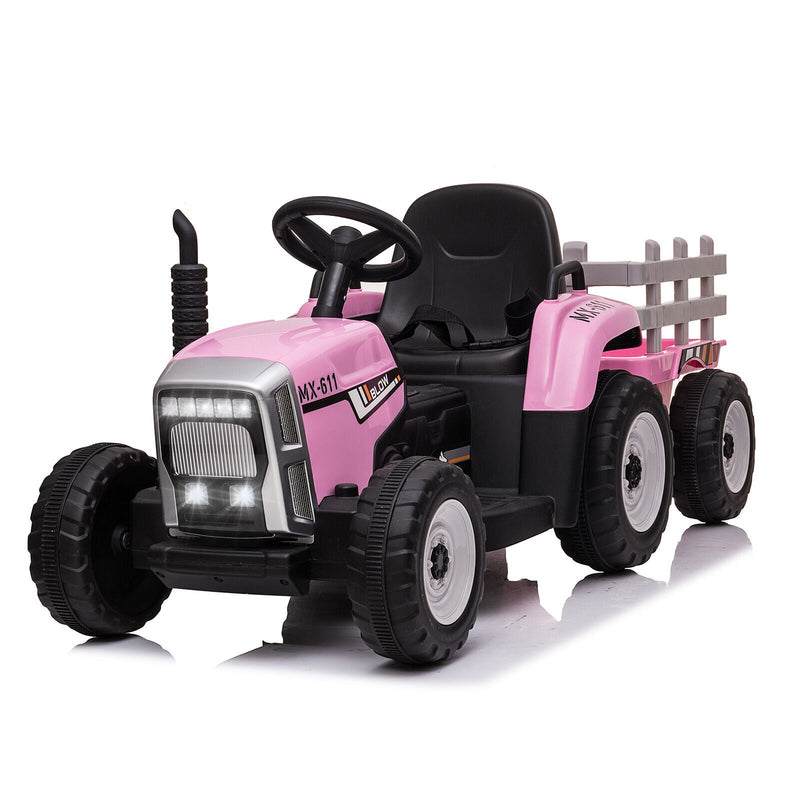 12V Battery Powered Kids Ride-On Tractor with Detachable Trailer and LED Lights