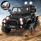 3-Speed Black Ride-On Car for Kids with RC, MP3, LED Lights, USB, and Cover - 12V Battery Powered