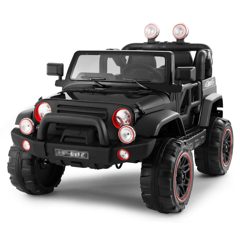 12V Battery Powered Kids Ride-On Truck with MP3, LED Lights, Remote Control, and Cover - Black