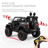 12V Battery Powered Kids Ride-On Truck with MP3, LED Lights, Remote Control, and Cover - Black