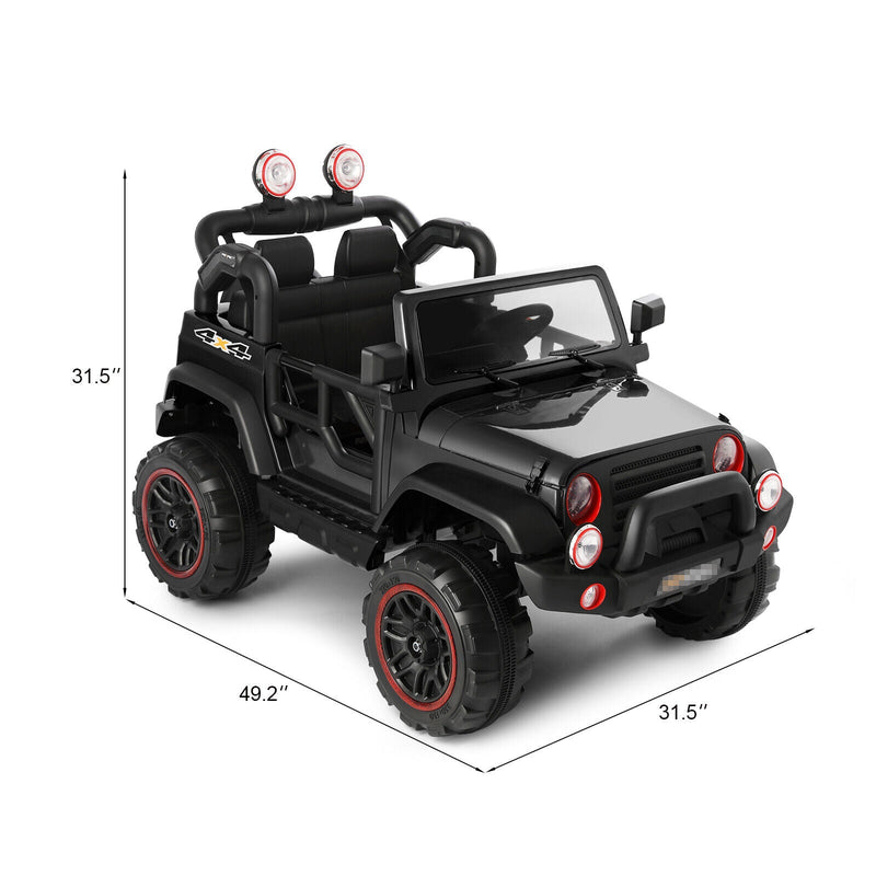 12V Battery Powered Kids Ride-On Truck with MP3, LED Lights, Remote Control, and Cover - Black