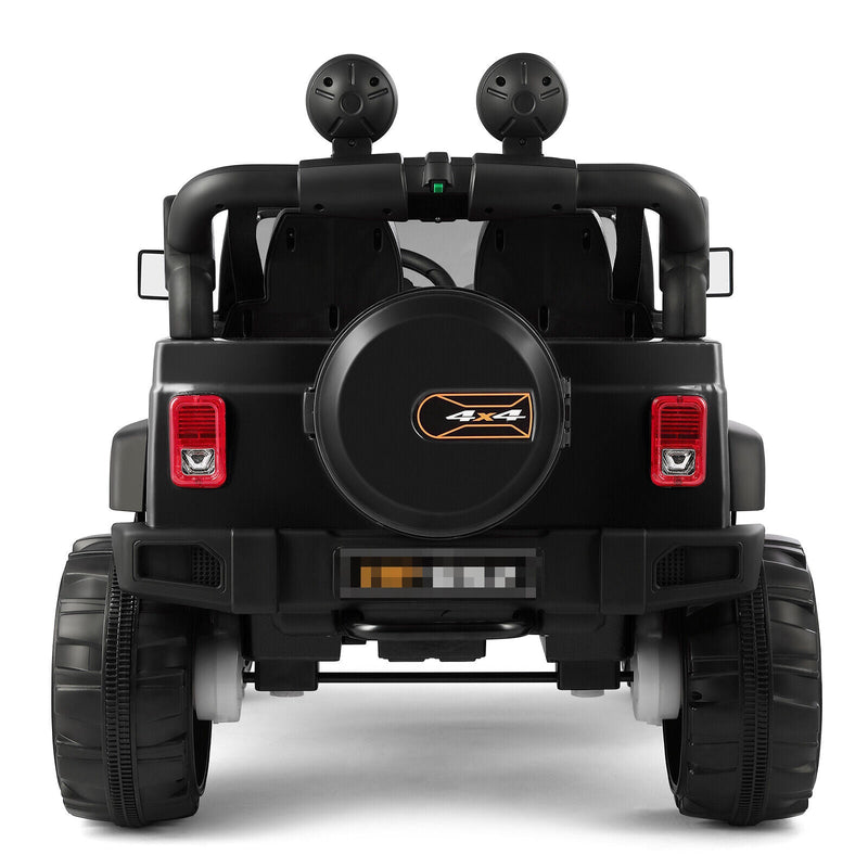 12V Battery Powered Kids Ride-On Truck with MP3, LED Lights, Remote Control, and Cover - Black