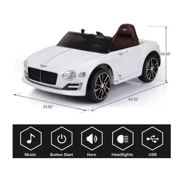 12V Battery Powered Ride-On Car for Kids Ages 2-8 with Parental Remote Control - White