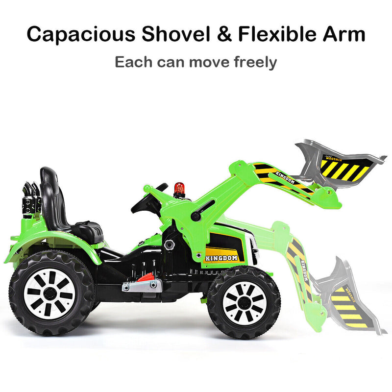 12V Battery Powered Ride-On Excavator Truck with Front Loader Digger for Outdoor Play