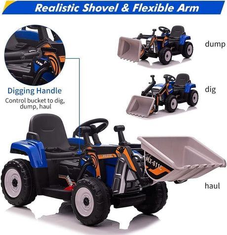 12V Battery-Powered Ride-On Excavator with Remote Control and Bucket for Kids