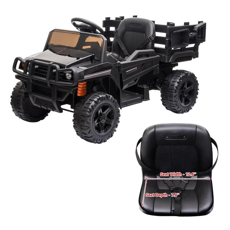 12V Battery-Powered Ride-On Tractor Truck with Detachable Trailer in Black