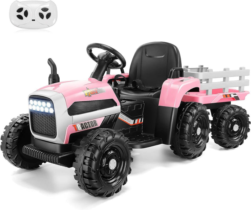 12V Electric Tractor with Trailer Ride-On Toy: Remote Control Fun for Kids!