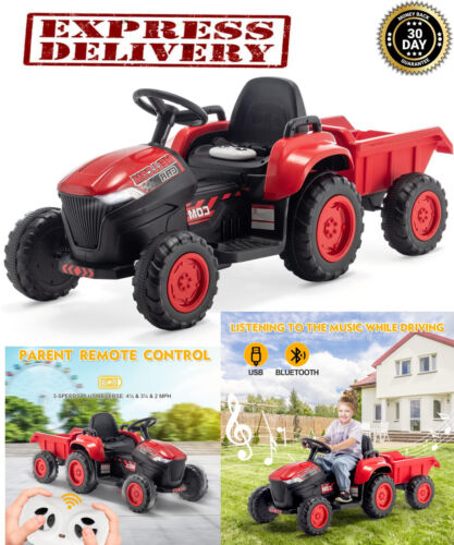 12V Battery Powered Ride-On Tractor with Trailer for Kids